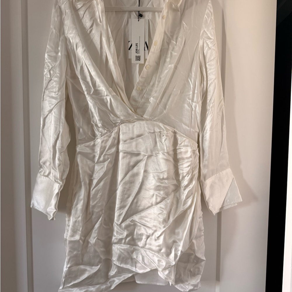 Zara White Satin Wrap Dress